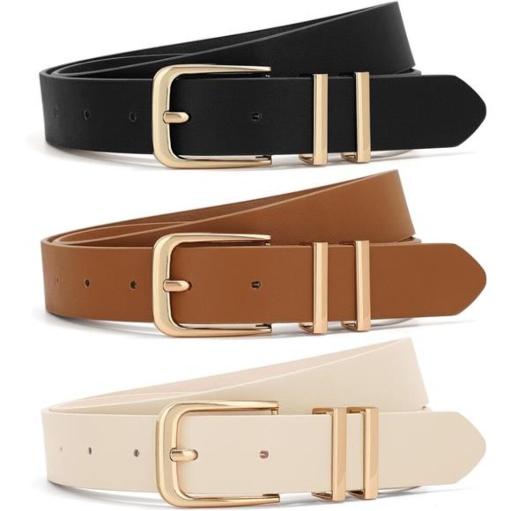 3 Pack Women Belts For Jeans Dresses Pants Ladies Leather Waist Belt with Gold